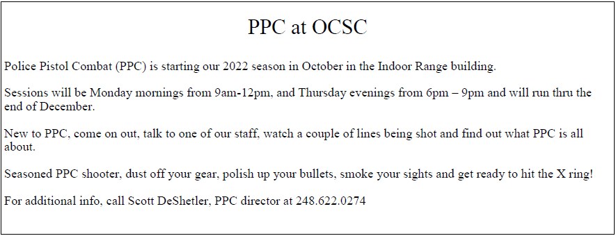 PPC at OCSC 2022 Season