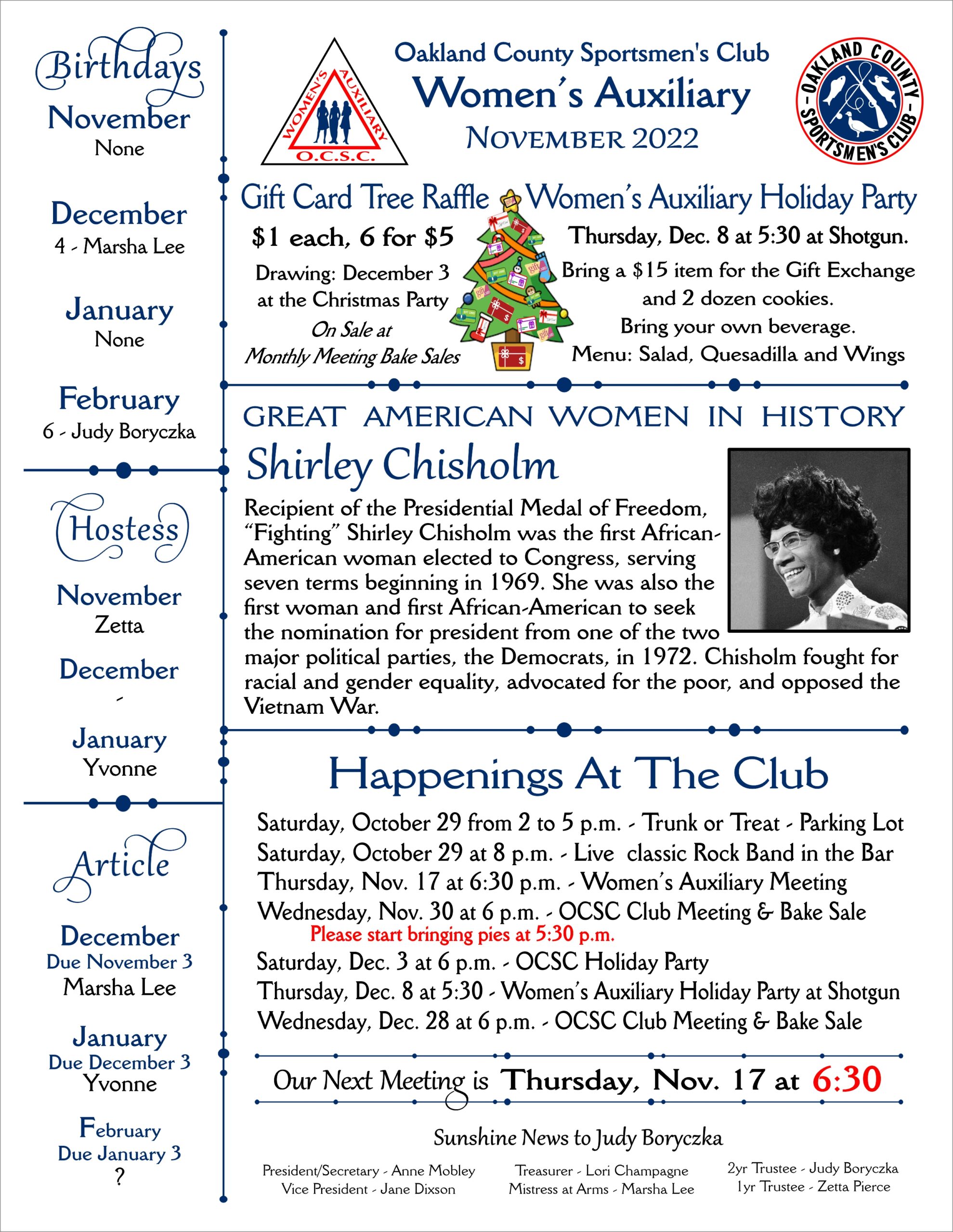 Womens Auxiliary November 2022 Newsletter