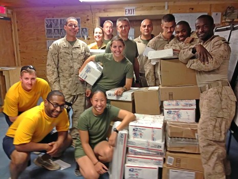 soldiers receiving desert angel packages
