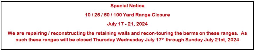 Special Notice Yard Range Closure